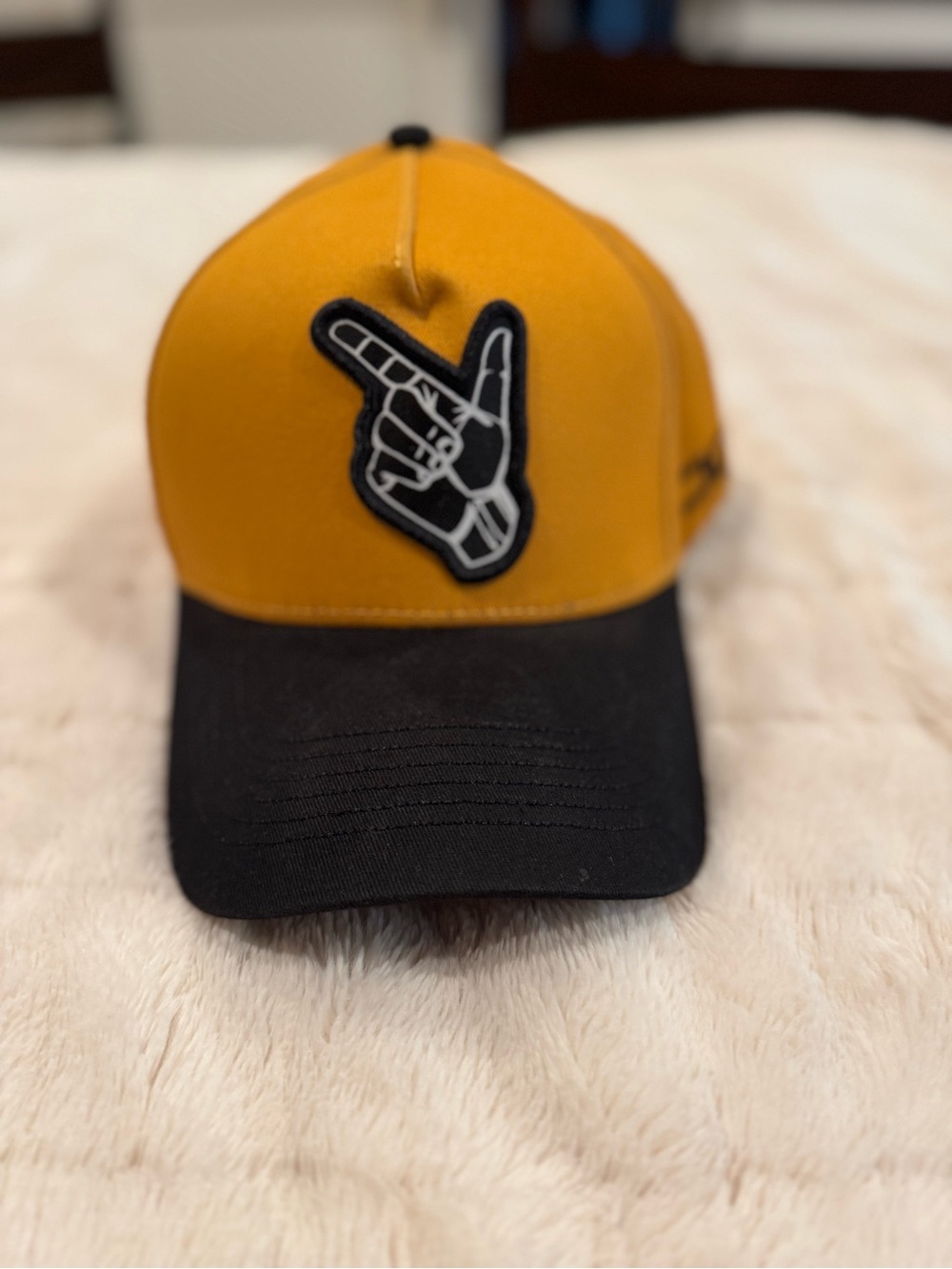 JC Hats La Ventaja Mustard Yellow Black Baseball Cap Hand Logo One Size Cotton